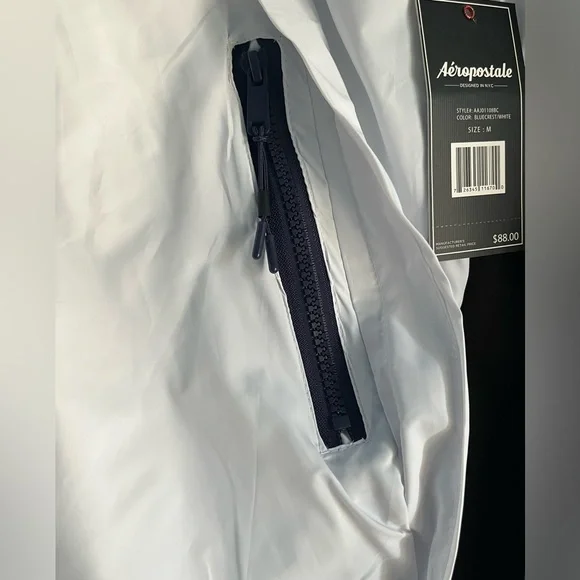 Aēropostale Men’s full zip hooded white/bluecrest windbreaker jacket - Picture 7 of 12